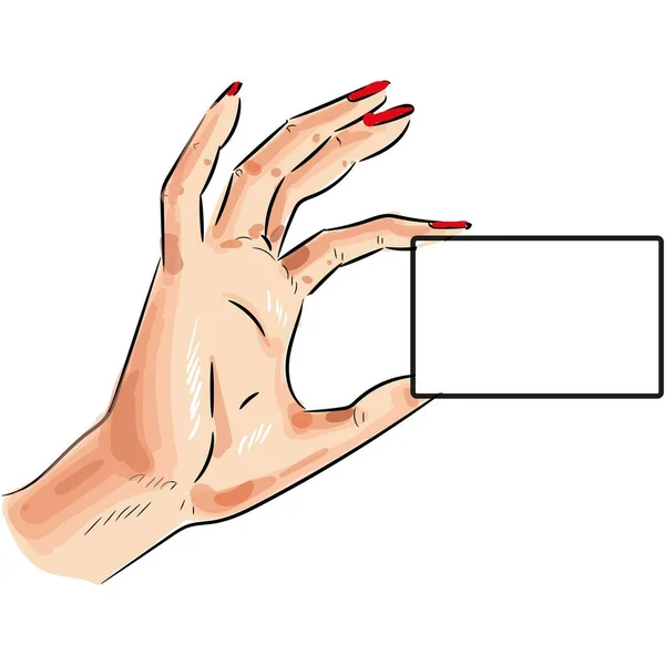 Картка в руці жінки Векторна іконка ізольована на білому — стоковий вектор