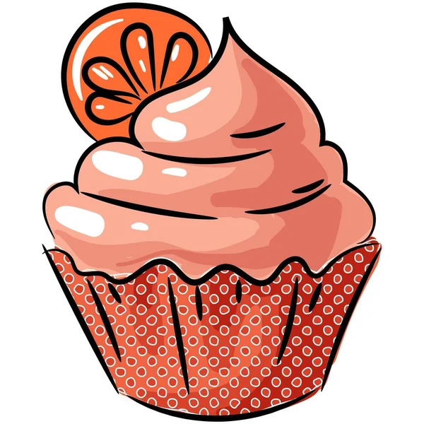 Vector cupcake con fruta naranja y crema icono — Vector de stock