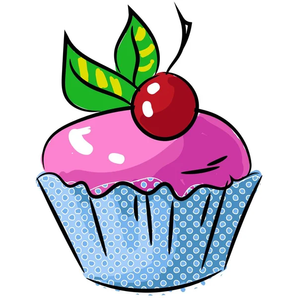 Vector cupcake with cherry berry, cream and mint icon — Stock Vector