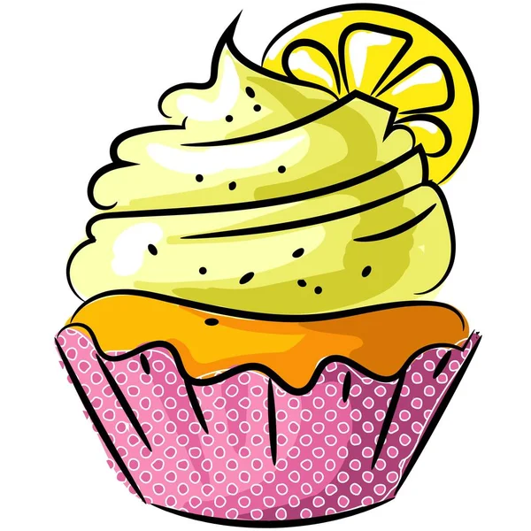 Vector biscuit cupcake with lemon and icing icon — Stock Vector
