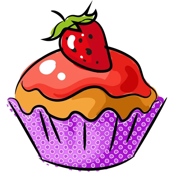 Cupcake biscuit vectoriel avec icône fraise et glaçage — Image vectorielle