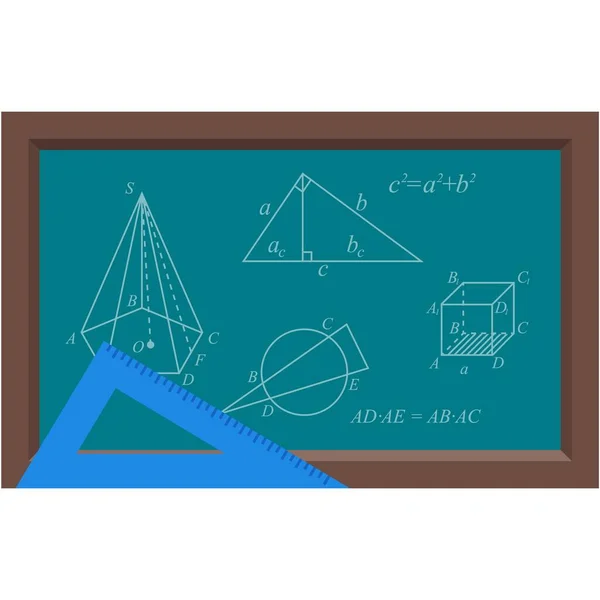 Geometry shape and math formula on vector blackboard — Stock Vector