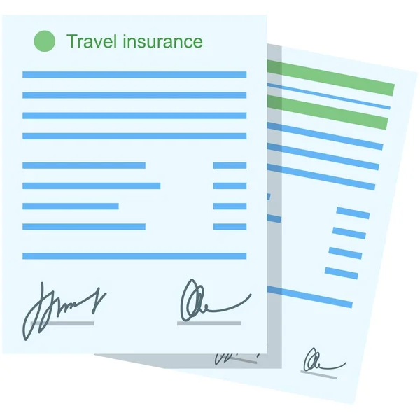 Reiseversicherungspolice Vektor Symbol flaches Dokument — Stockvektor