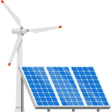 Alternatif enerji kaynağı vektör güneş paneli ve yel değirmeni simgesi
