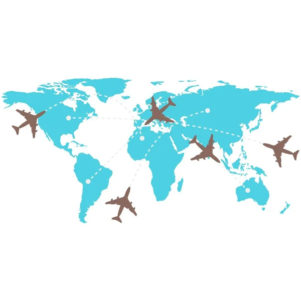 Plano mapa de vuelo vector, plano de ruta aérea infografía en blanco — Vector de stock
