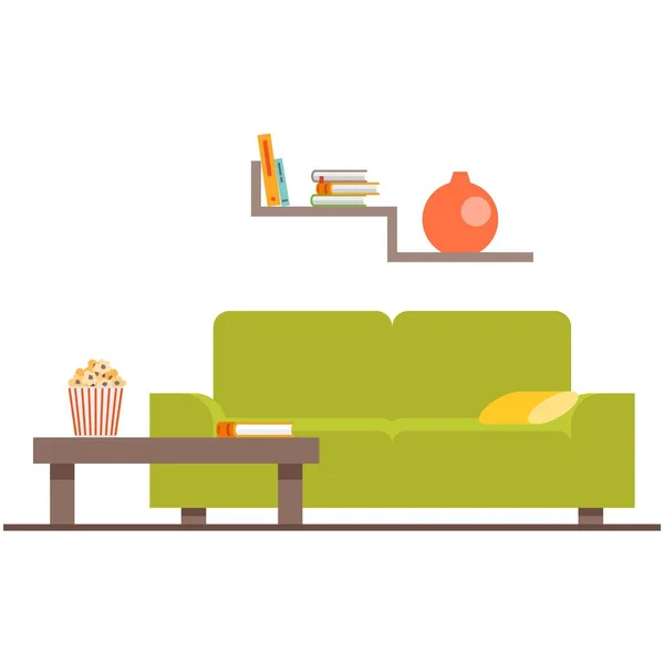 Vardagsrum interiör vektor hus eller platta möbler — Stock vektor