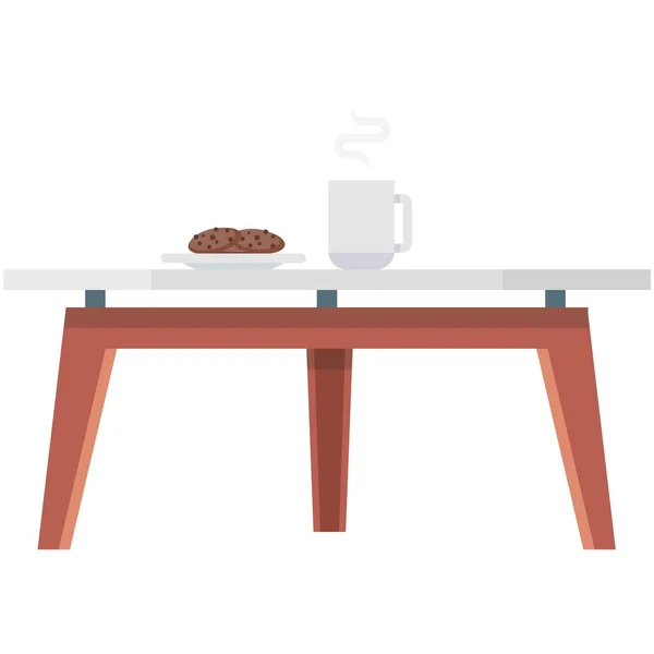 Koffietafel vector met koekje en warme drank in kopje — Stockvector