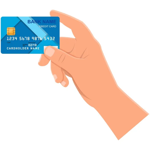 Mano con carta di credito icona vettoriale isolato su bianco — Vettoriale Stock