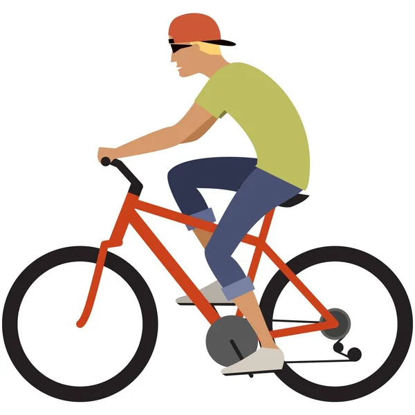 Adolescente menino ciclismo ícone, jovem ciclista vetor — Vetor de Stock