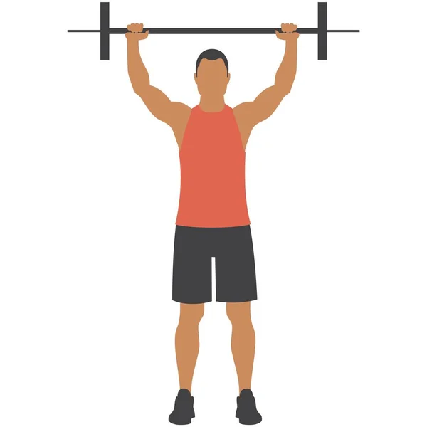 Man with barbell vector weight lifting gym fitness exercise — Stock Vector