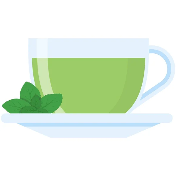 Green tea cup with vector mint leaf isolated icon — Stockový vektor