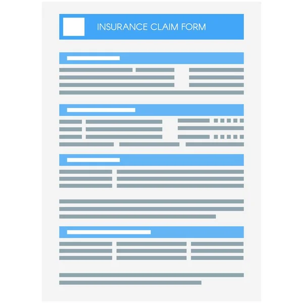 Formulario de reclamación de seguro vectorial icono de documento en papel — Vector de stock
