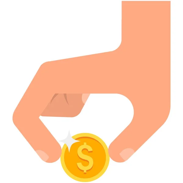 Mano con dinero moneda icono vector, banco donar o caridad — Vector de stock