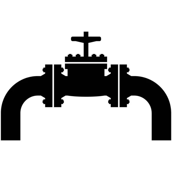 Rohrventil, Öl-Pipeline mit Wasserhahn-Symbol-Vektor auf weiß — Stockvektor