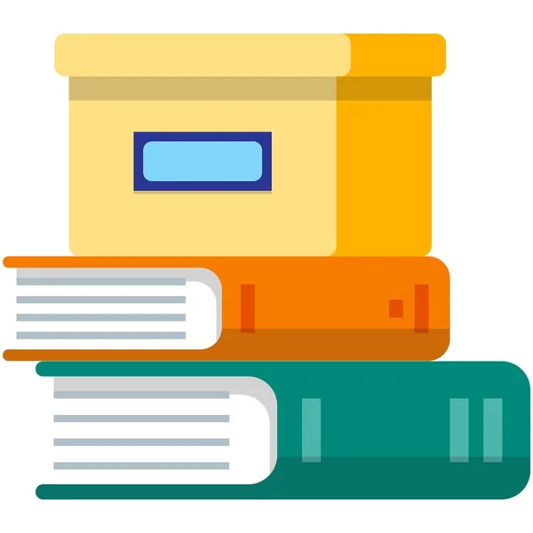 Vector closed cardboard box on books stack icon illustration — Stok Vektör