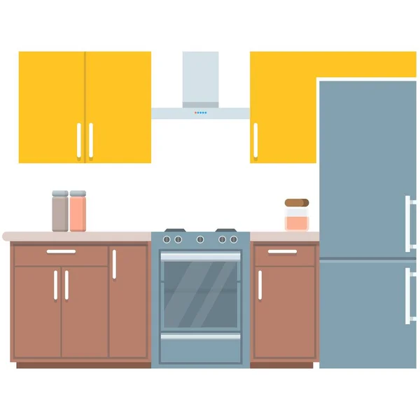 Kitchen interior worktop furniture vector illustration on white — Vetor de Stock