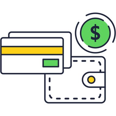 Ödeme simgesi düz çizgi vektörü için para cüzdanı