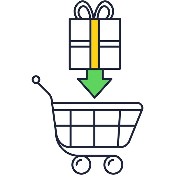 Nákupní vozík a ikona prodeje dárkových vektorů — Stockový vektor