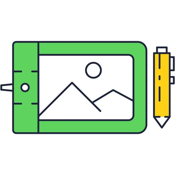 グラフィックタブレットのアイコン、フラットベクトルデザイナーコンピュータ — ストックベクタ