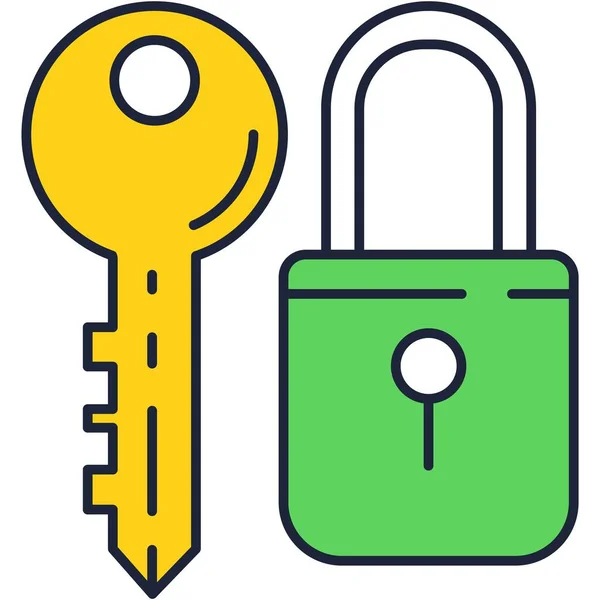 Key and closed lock vector icon flat design — Stock Vector