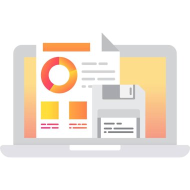 Veri simgesini kaydet. Vektör dosya belgesi ve disketi beyaz arkaplanda izole edilmiş bilgisayar monitörüne kaydet. İndirme, aktarma ve depolama bilgileri