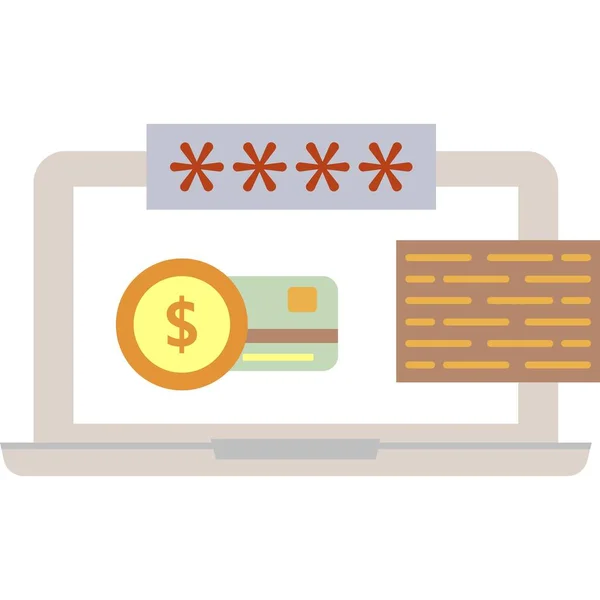 Оплата онлайн иконки электронных денег на векторном ноутбуке — стоковый вектор