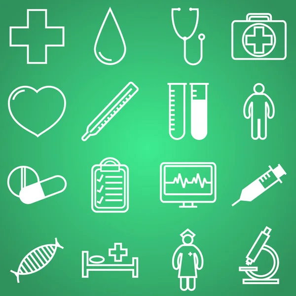 Conjunto de iconos médicos. Ilustración vectorial en diseño lineal (plano) . — Vector de stock