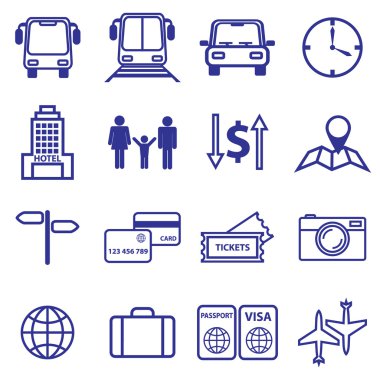 Travel and vacation line icons set. Vector illustration of holiday symbols