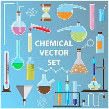 Set of laboratory flasks. Chemistry objects in flat design.