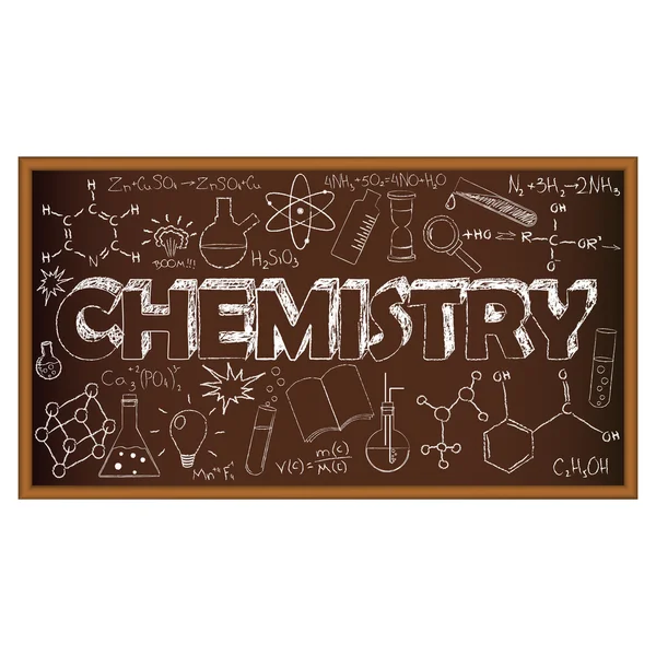 Consiglio scolastico scarabocchiare con simboli chimici. Illustrazione vettoriale — Vettoriale Stock