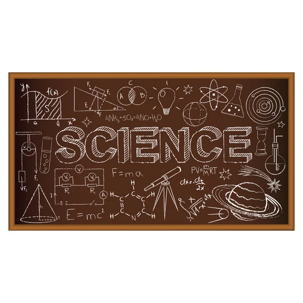 Consiglio scolastico scarabocchiare con simboli della scienza. Illustrazione vettoriale — Vettoriale Stock