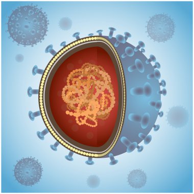 Blue virus cells or bacteria on background. Vector illustration