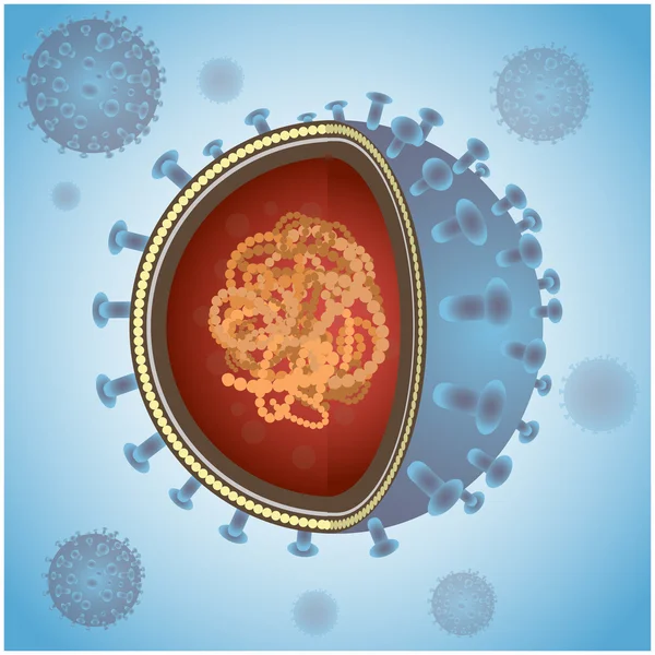 Sel virus biru atau bakteri di latar belakang. Ilustrasi vektor - Stok Vektor