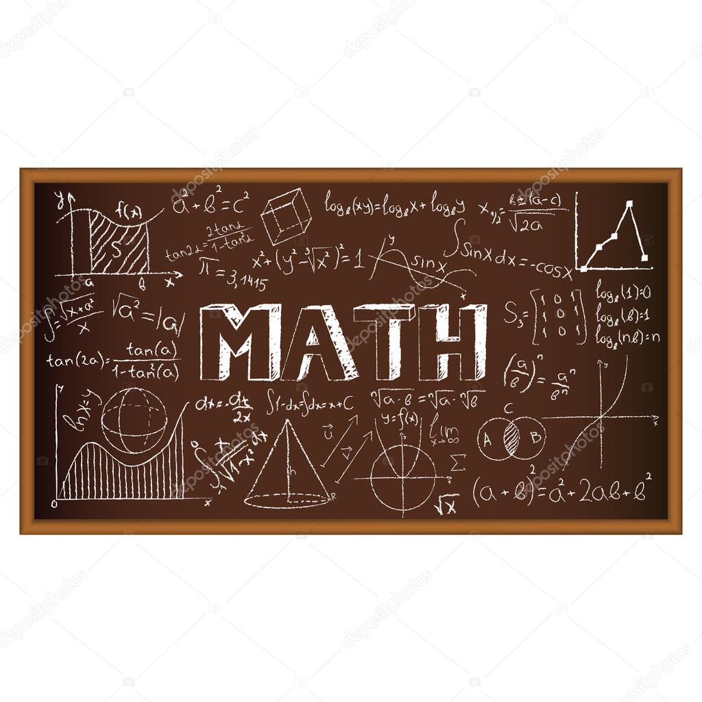 School board doodle with formulas and graphs on math. Vector illustration