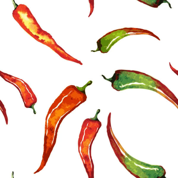 Rote Chilischote isoliert auf weißem, nahtlosem Hintergrund. gesunde biologische Lebensmittel. Vektorillustration. — Stockvektor