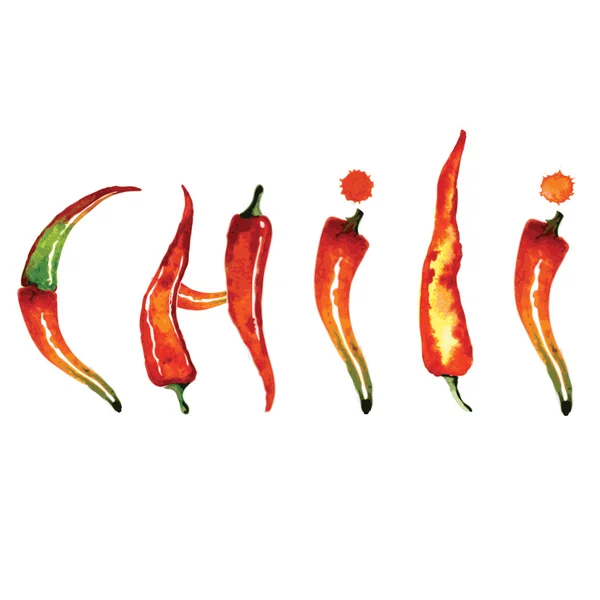 Rode chili peper op witte achtergrond geïsoleerd. Gezonde biologisch voedsel. Vectorillustratie. — Stockvector