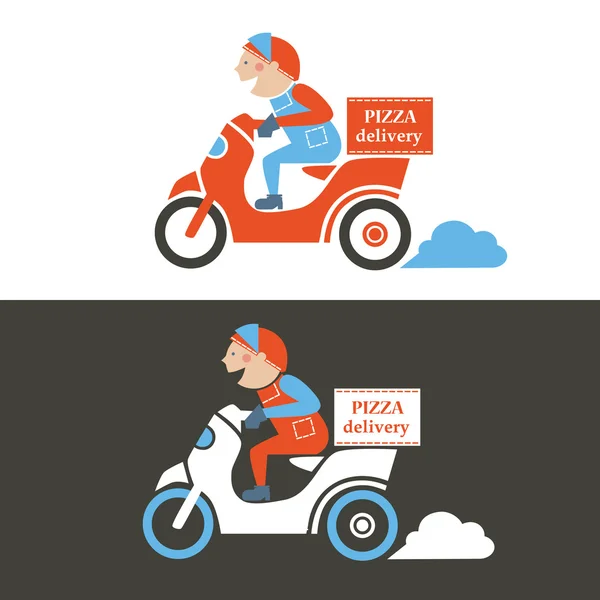 Livreur de pizza sur un scooter. Illustration vectorielle isolée — Image vectorielle