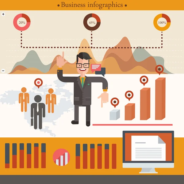 Geschäftsmann-Infografik mit Cartoon-Geschäftsmann. Vektor-Illustration im flachen Stil — Stockvektor