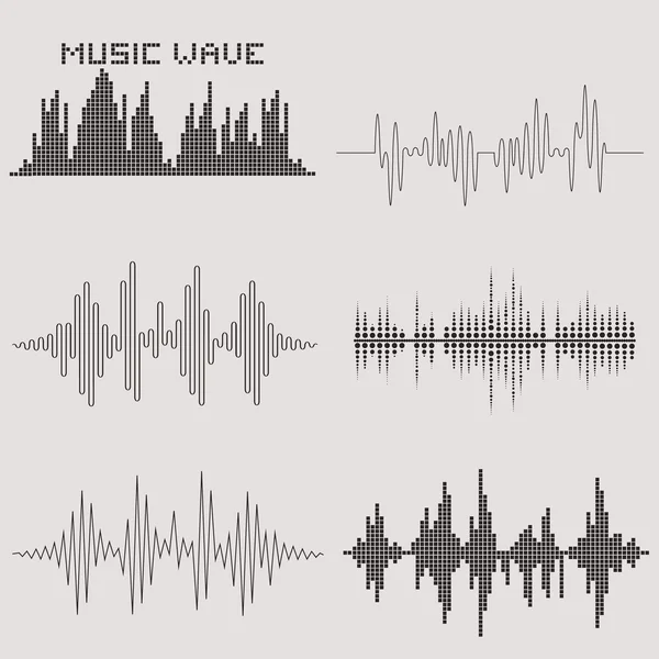 Ljudvågorna in. Musik ikoner. Ljud equalizer teknik. Vektor illustration — Stock vektor