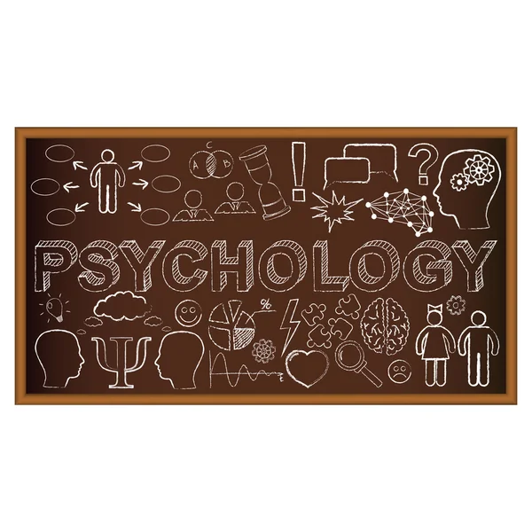 Kreidetafel-Doodle mit Symbolen zur Psychologie. Vektorillustration. Bildung und Lernkritzeleien — Stockvektor