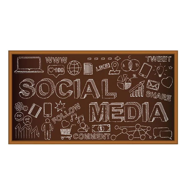 Kreidetafel-Doodle mit Symbolen, Social-Media-Ikonen. Vektorillustration. Bildung und Lernkritzeleien — Stockvektor