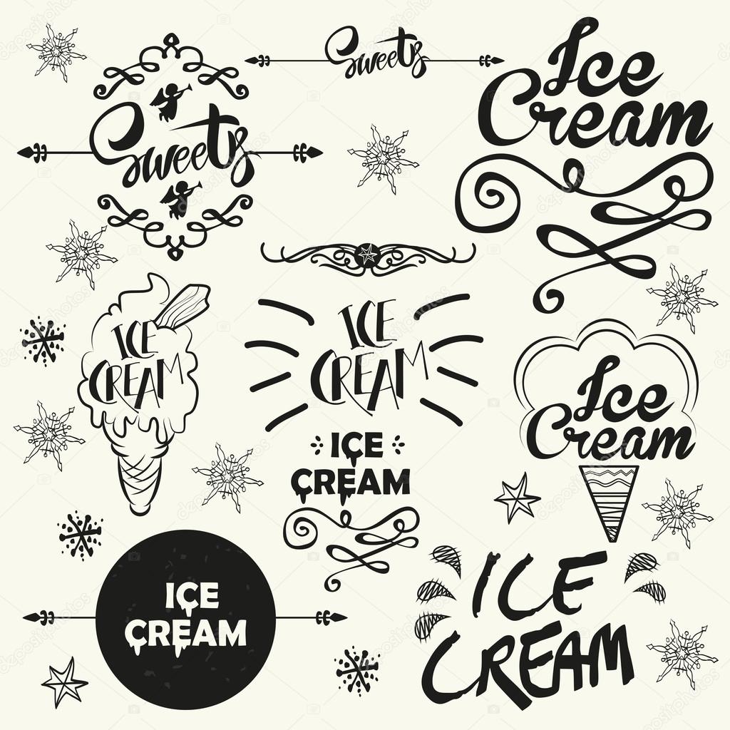 Set of vintage ice cream shop logo badges and labels. Typographics vector illustration
