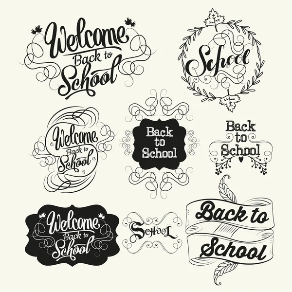 Back to school labels. Lettering and calligraphic design elements. Vector illustration — Stock Vector