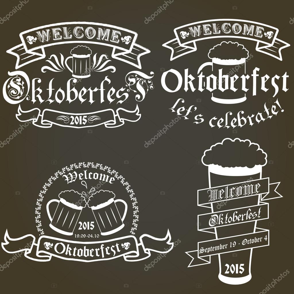 Vector set of oktoberfest labels, design elements, emblems and badges. Isolated logo illustration in vintage style. Templates collection