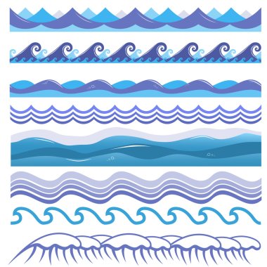 Vector illustration of ocean, sea waves, surfs and splashes. Seamless isolated pattern. clipart