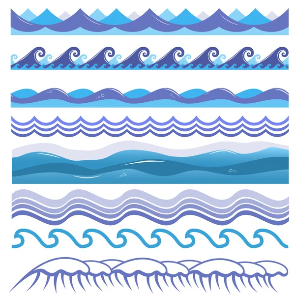 Vector illustration of ocean, sea waves, surfs and splashes. Seamless isolated pattern. — Stock Vector