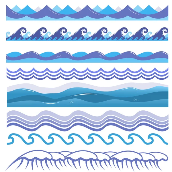 Векторная иллюстрация океана, морских волн, сёрфингов и всплесков. Бесшовный изолированный шаблон . Стоковый вектор