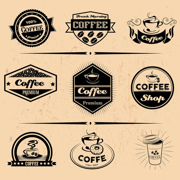 Vector set of coffee labels, design elements, emblems and badges. Isolated logo illustration in vintage style. — Stock Vector