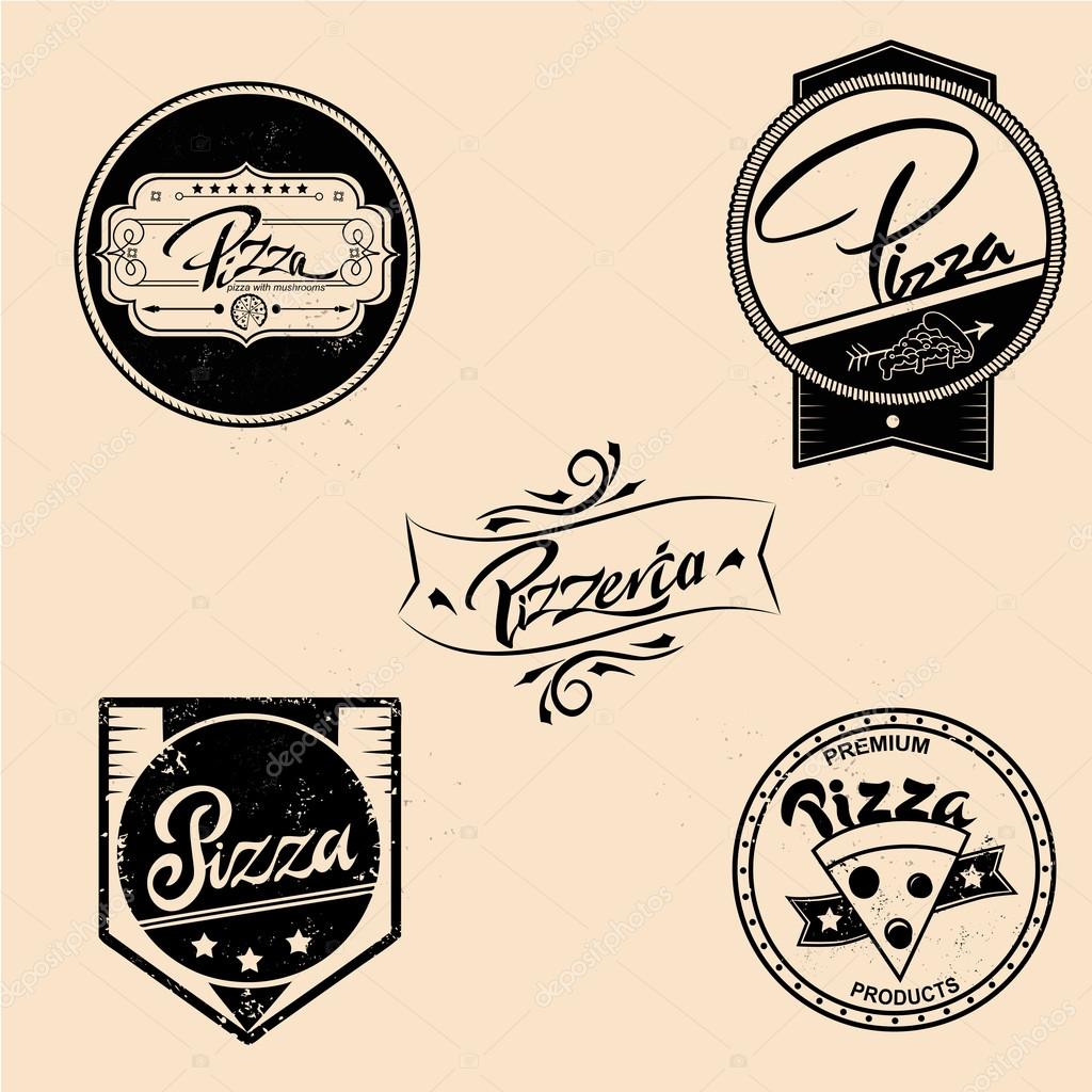Vector set of pizza labels, design elements, emblems and badges. Isolated logos illustration in vintage style