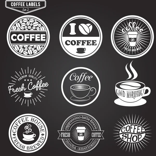 Set of coffee labels, design elements, emblems and badges. Isolated vector illustration in vintage style. — Stock Vector